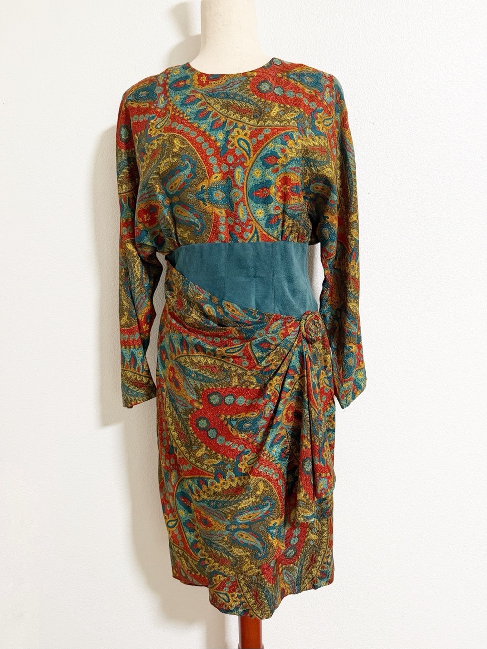 Vintage Gillian Paisley Silk Suede Midi Dress